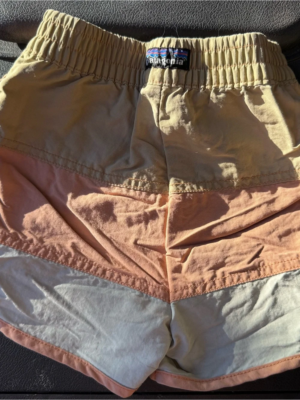 PATAGONIA Tan, Light Orange, Light Blue Colorblock Shorts